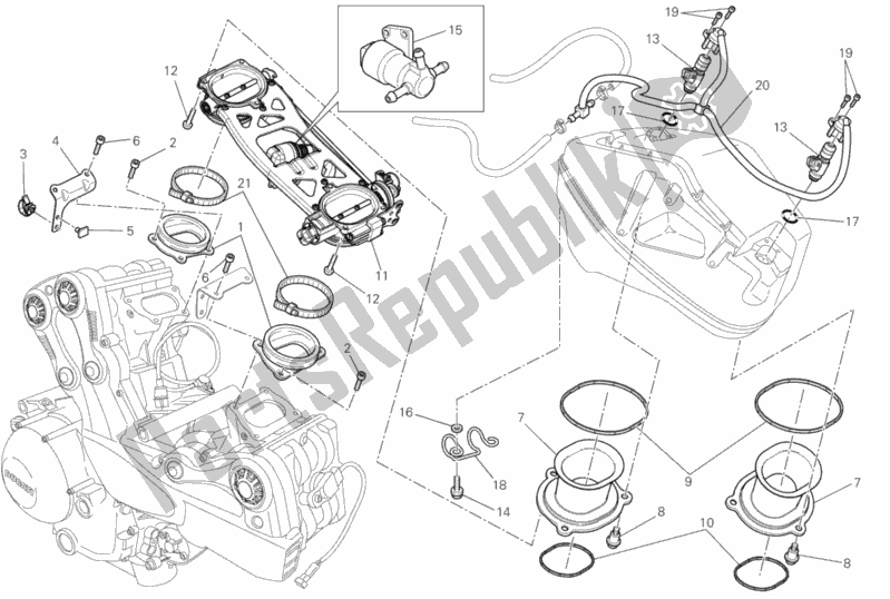 Alle onderdelen voor de Gasklephuis van de Ducati Streetfighter 848 USA 2013